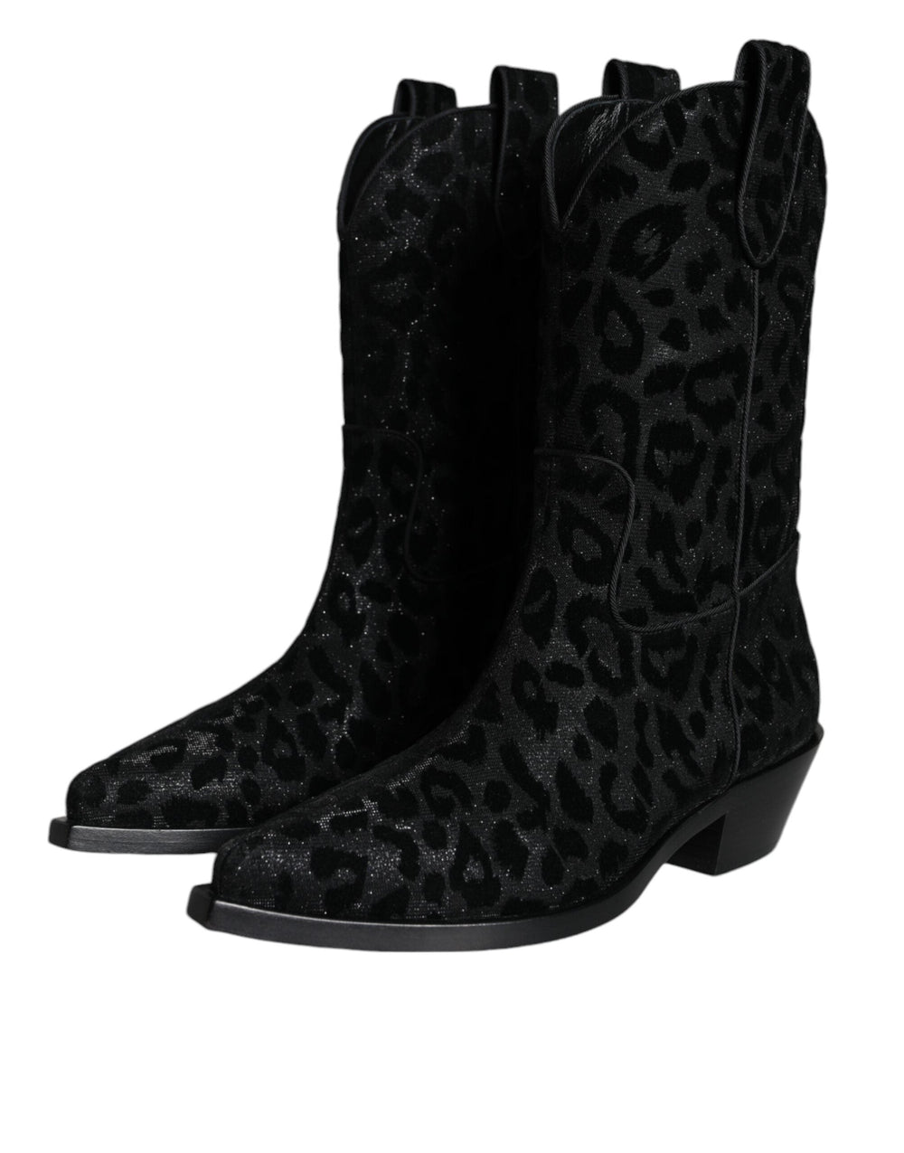 Women’s Dolce & Gabbana Black Gray Leopard Cowboy Boots Shoes