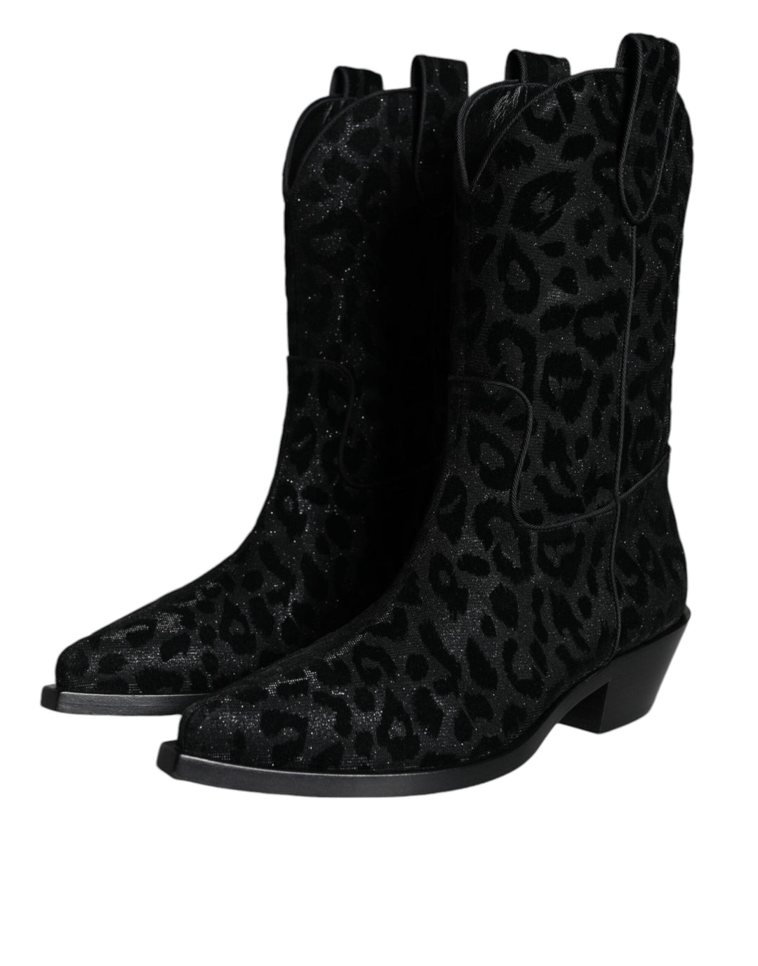 Women’s Dolce &amp; Gabbana Black Gray Leopard Cowboy Boots Shoes