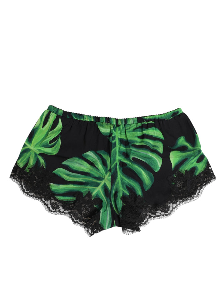 Women’s Dolce &amp; Gabbana Black Green Tropical Print Lace Underwear