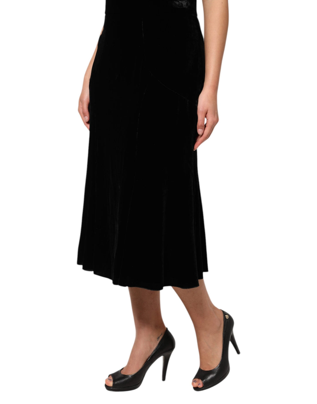 Women’s Dolce &amp; Gabbana Black High Waist Fit Flared Midi Skirt