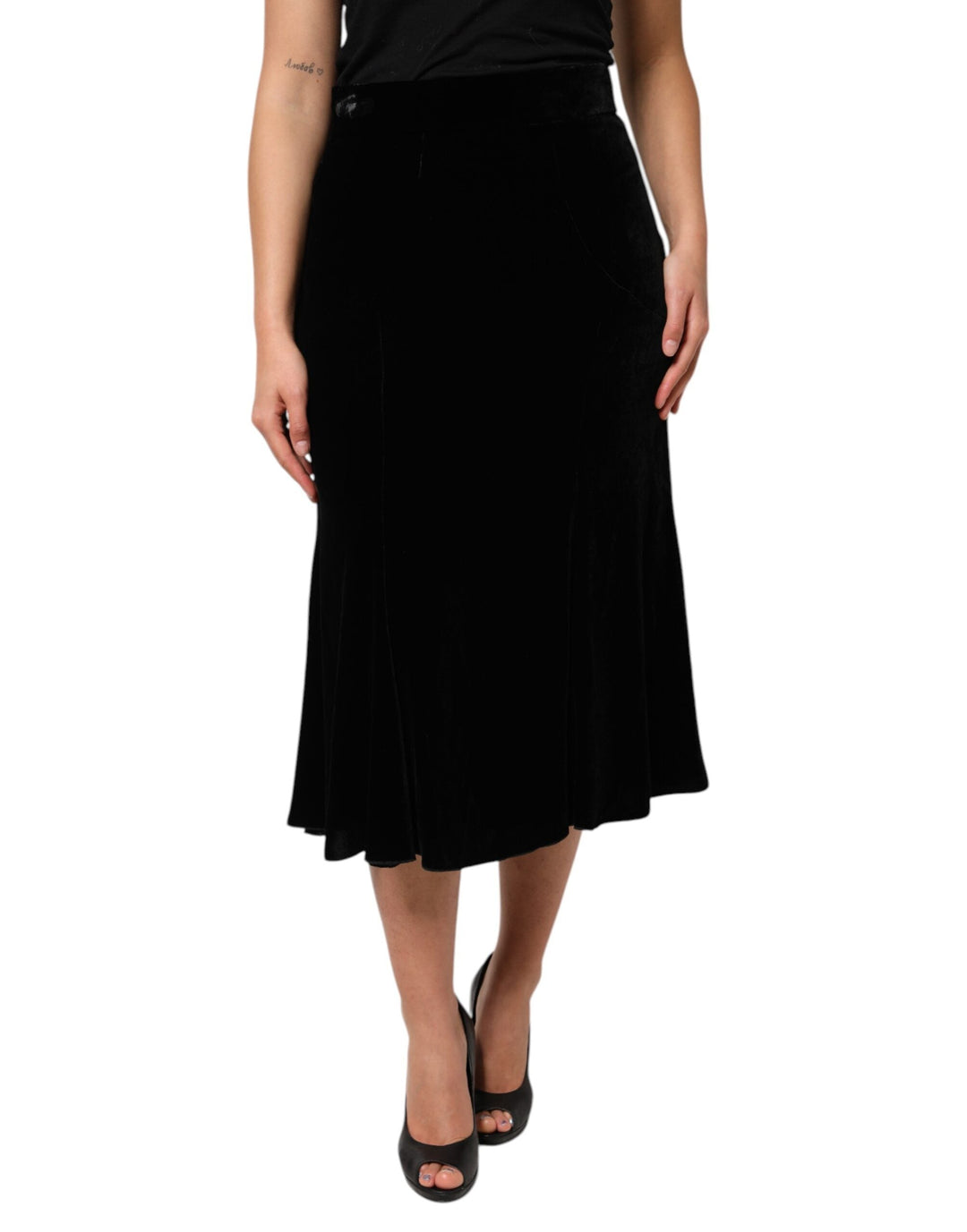 Women’s Dolce &amp; Gabbana Black High Waist Fit Flared Midi Skirt