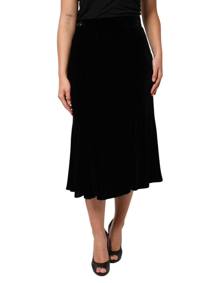 Women’s Dolce &amp; Gabbana Black High Waist Fit Flared Midi Skirt