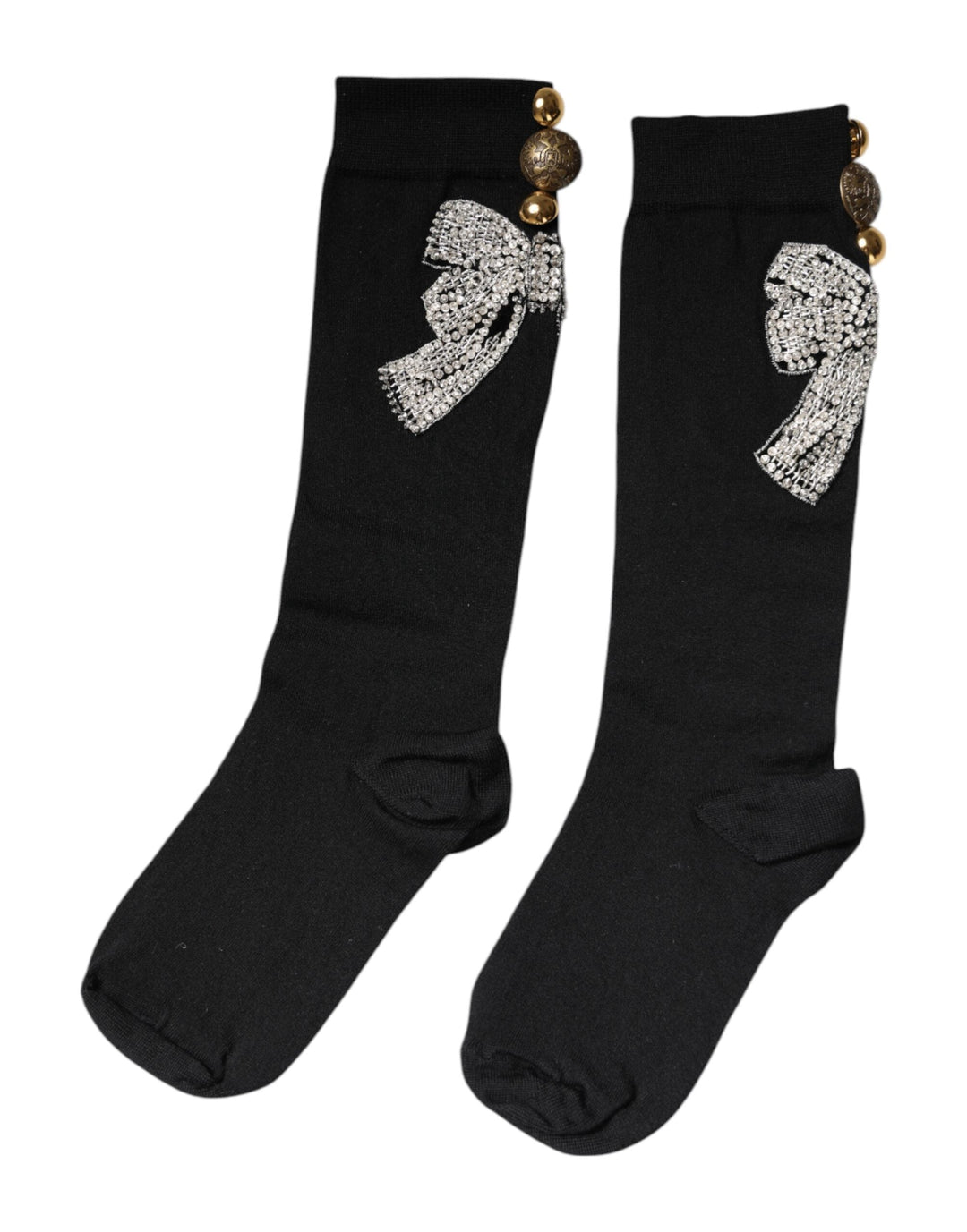 Women’s Dolce &amp; Gabbana Black Knit Floral Crystal Embellishment Socks