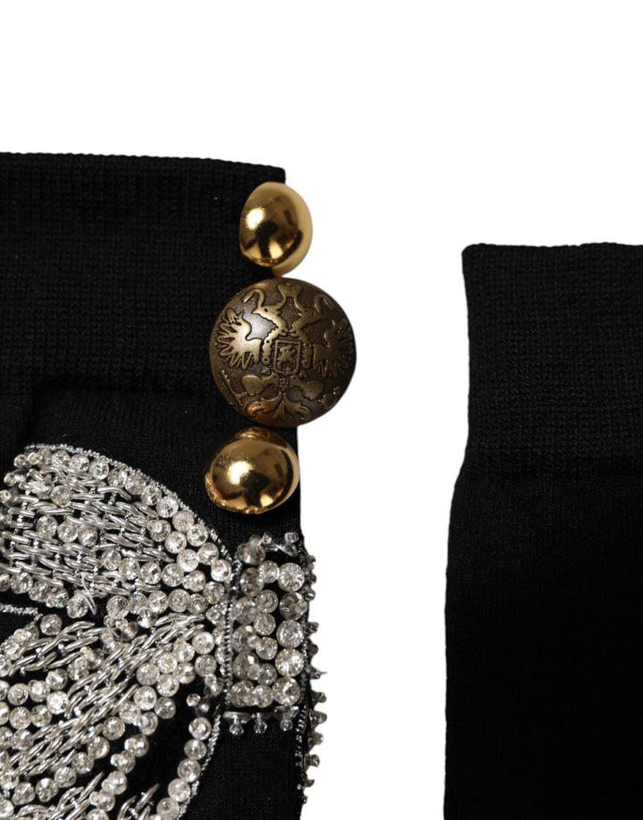 Women’s Dolce &amp; Gabbana Black Knit Floral Crystal Embellishment Socks