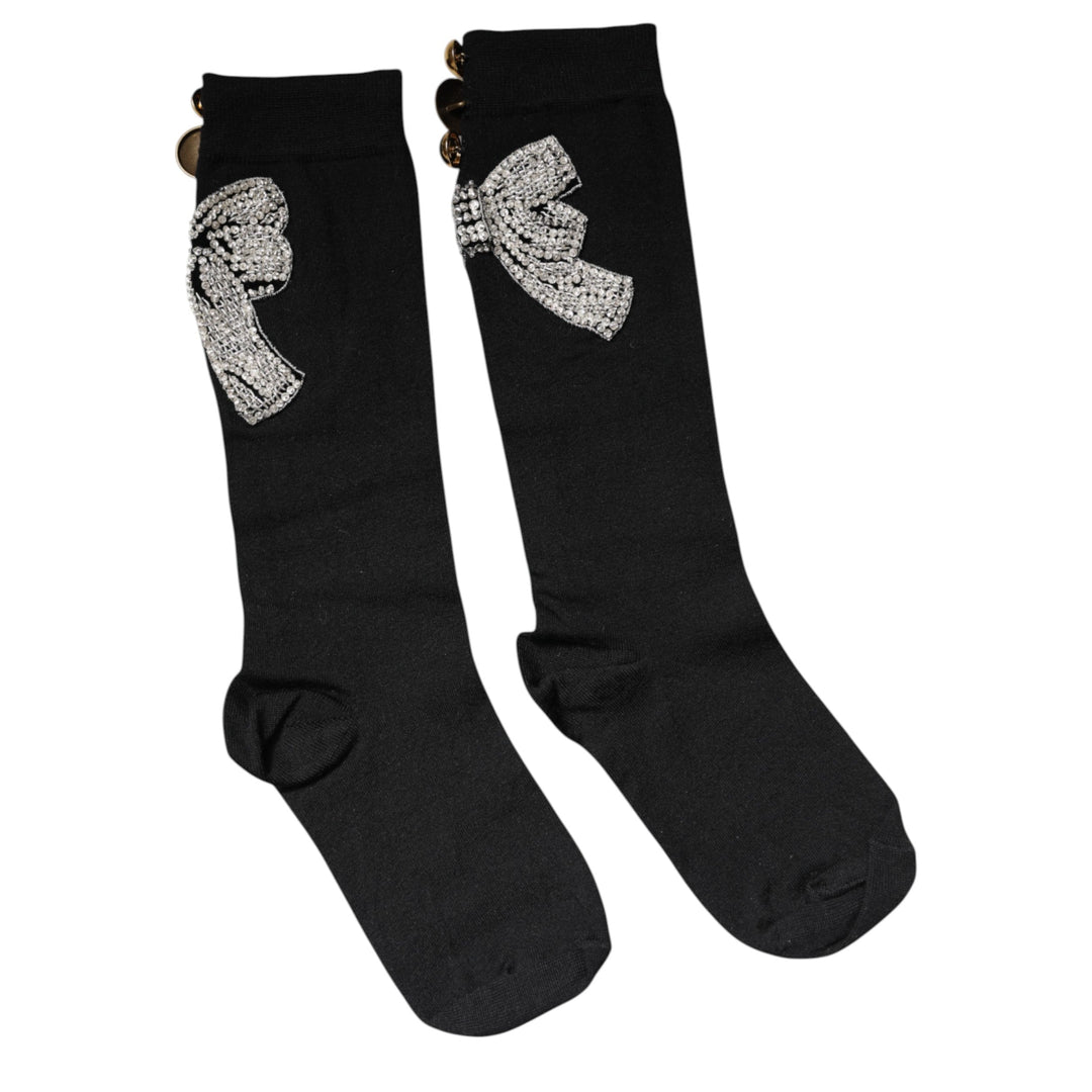Women’s Dolce &amp; Gabbana Black Knit Floral Crystal Embellishment Socks