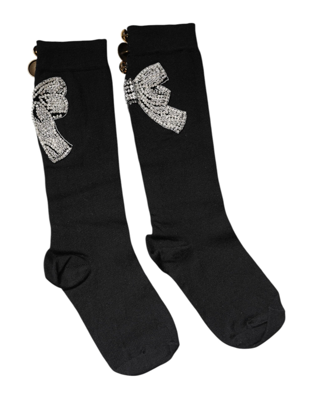 Women’s Dolce & Gabbana Black Knit Floral Crystal Embellishment Socks