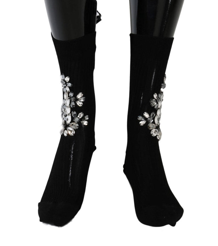 Women’s Dolce &amp; Gabbana Black Knitted Floral Clear Crystal Socks