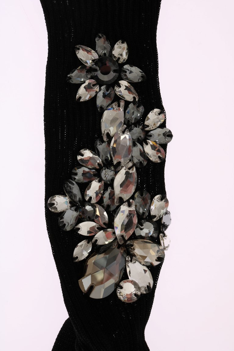 Women’s Dolce &amp; Gabbana Black Knitted Floral Clear Crystal Socks