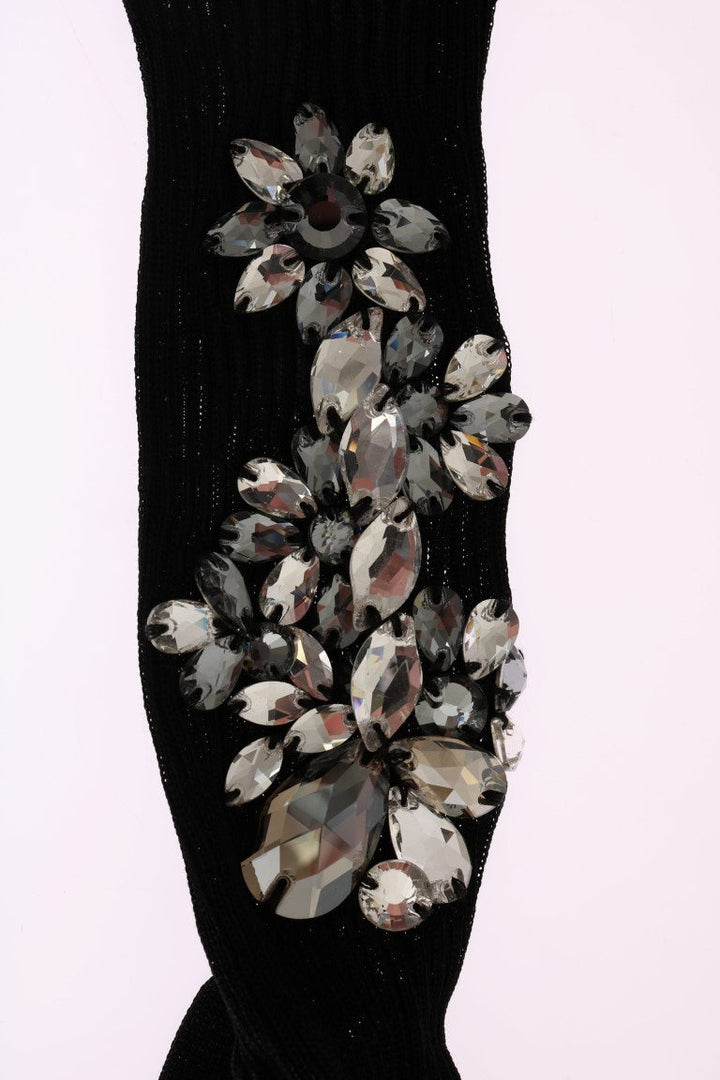 Women’s Dolce &amp; Gabbana Black Knitted Floral Clear Crystal Socks