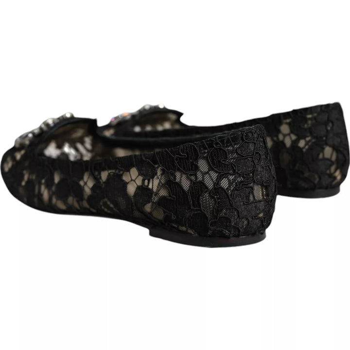 Women’s Dolce &amp; Gabbana Black Lace Crystal Ballet Flats Loafer Shoes