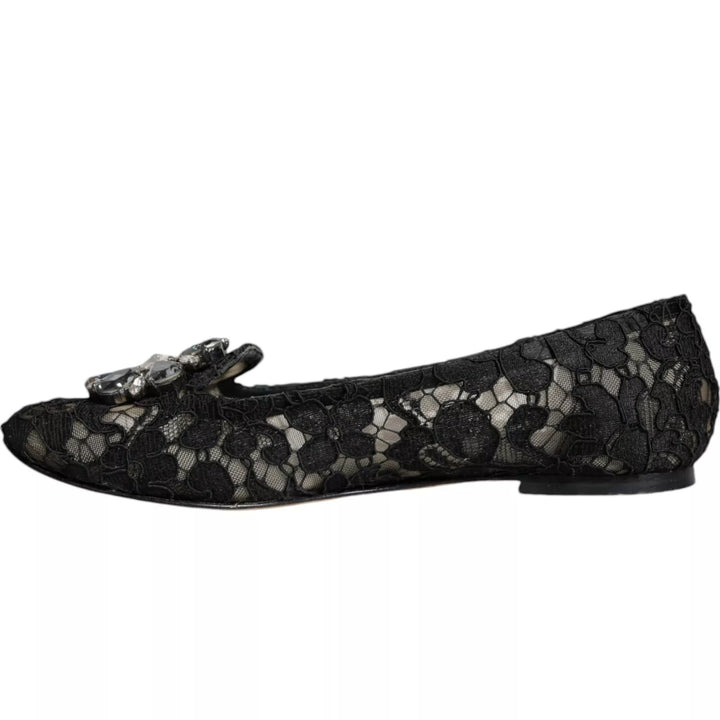 Women’s Dolce &amp; Gabbana Black Lace Crystal Ballet Flats Loafer Shoes