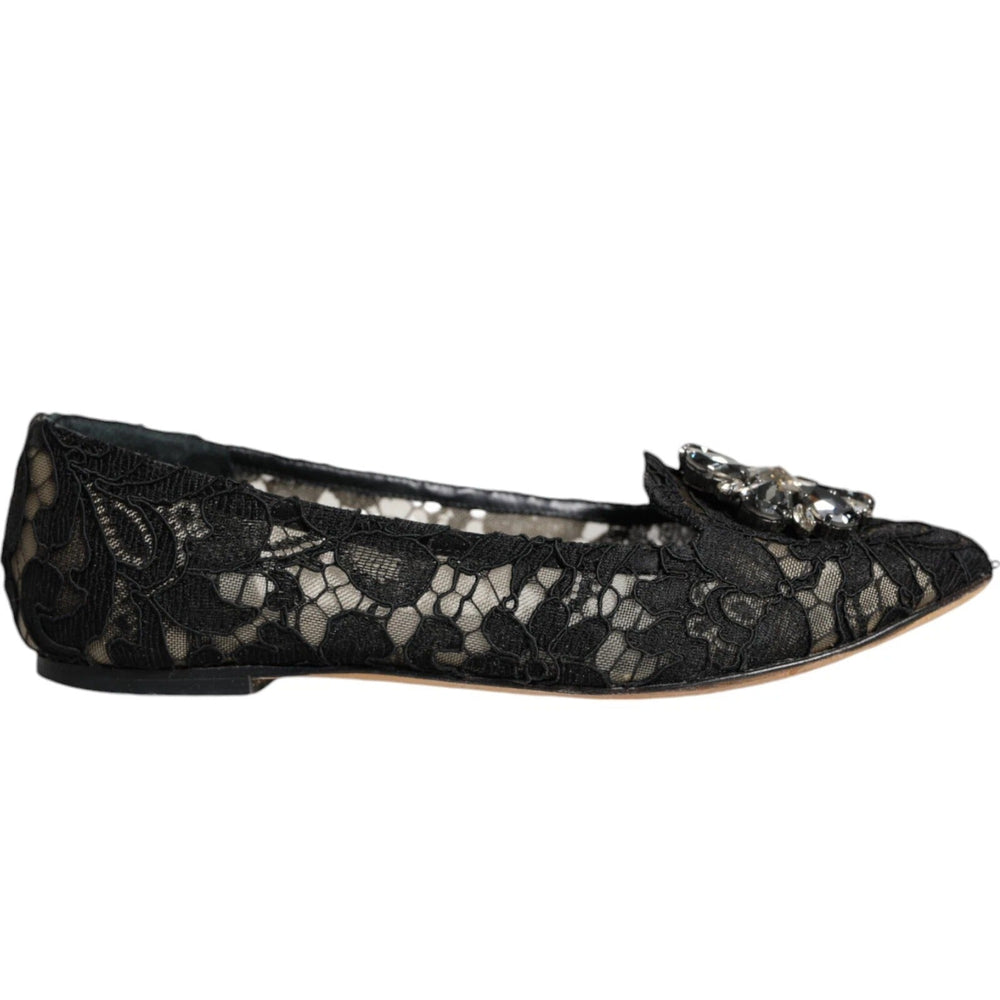 Women’s Dolce & Gabbana Black Lace Crystal Ballet Flats Loafer Shoes