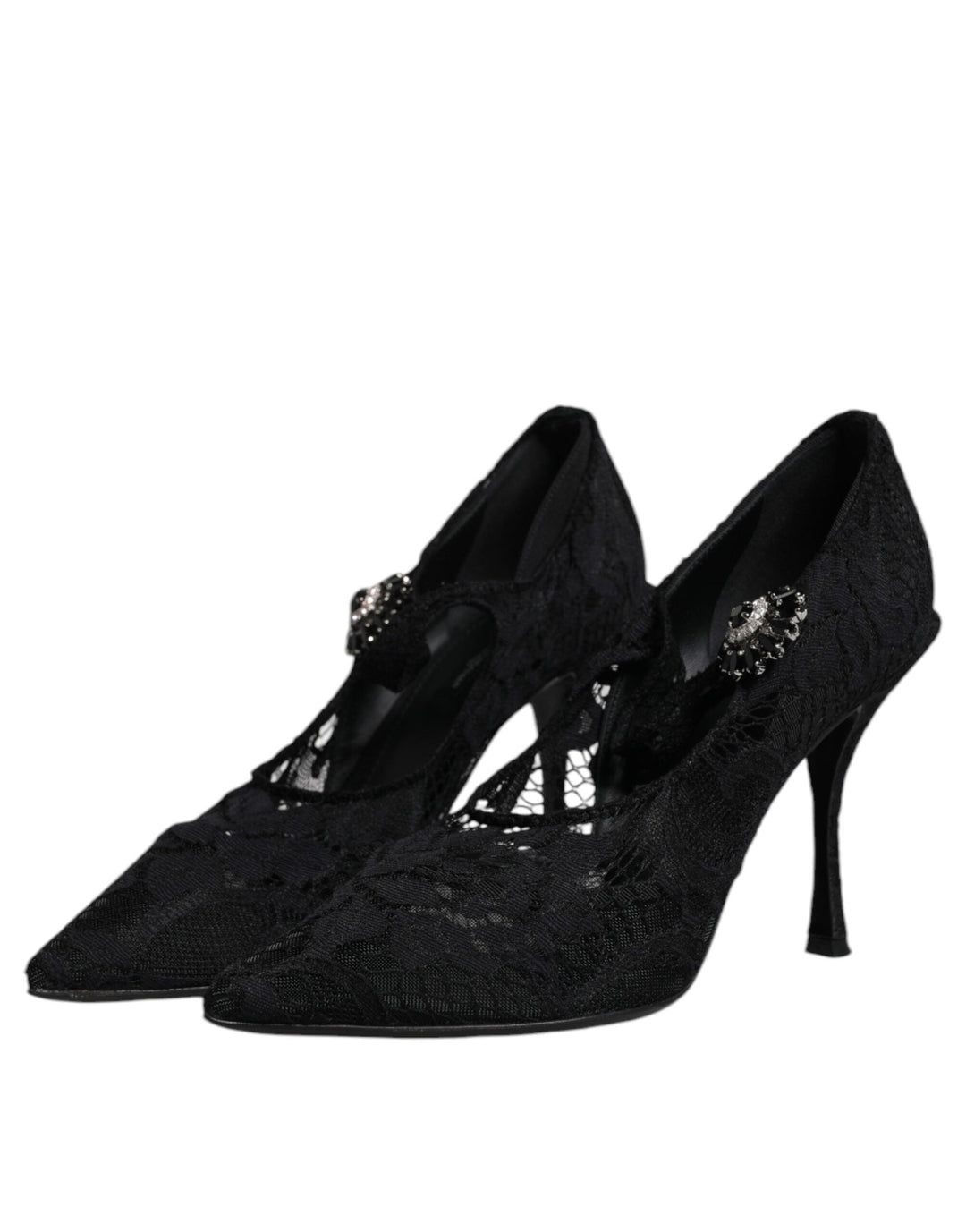 Women’s Dolce &amp; Gabbana Black Lace Crystals Mary Jane Pumps Shoes