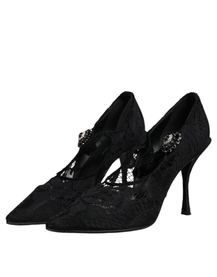 Women’s Dolce &amp; Gabbana Black Lace Crystals Mary Jane Pumps Shoes