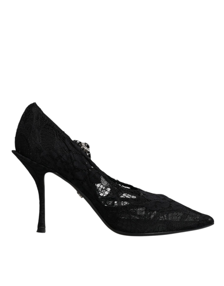 Women’s Dolce &amp; Gabbana Black Lace Crystals Mary Jane Pumps Shoes