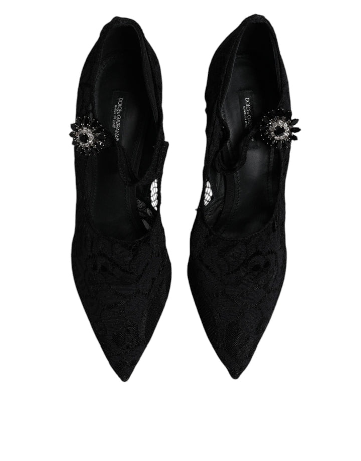 Women’s Dolce &amp; Gabbana Black Lace Crystals Mary Jane Pumps Shoes