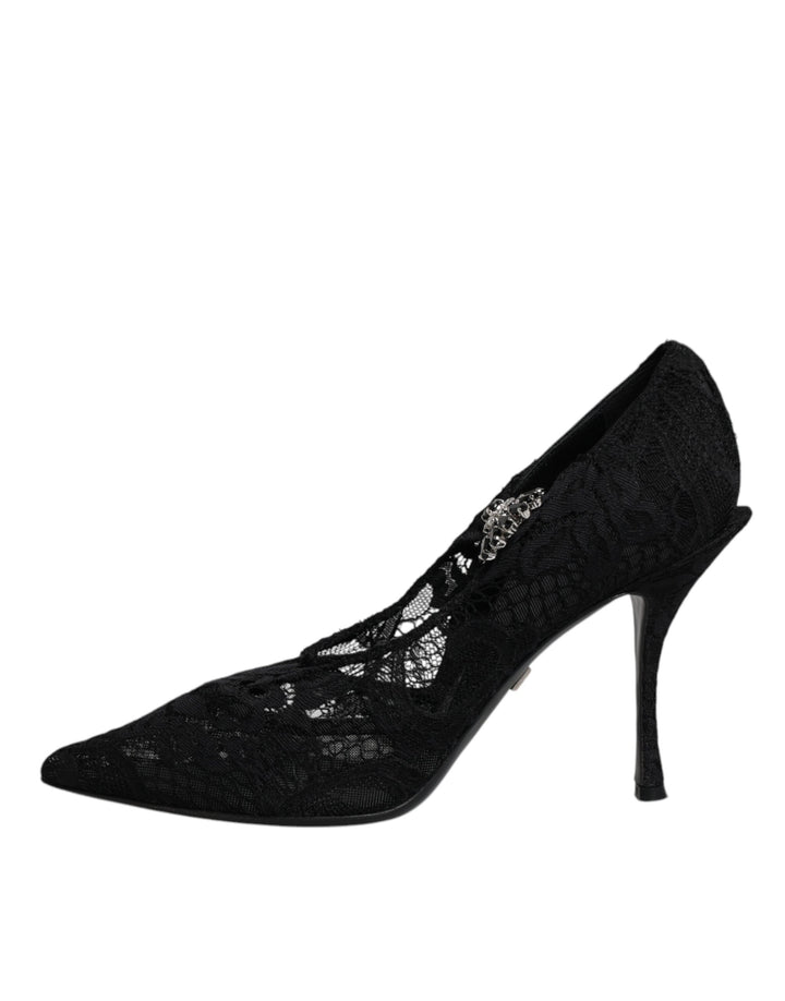 Women’s Dolce &amp; Gabbana Black Lace Crystals Mary Jane Pumps Shoes