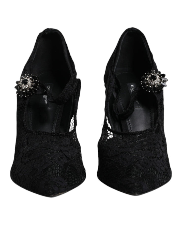 Women’s Dolce &amp; Gabbana Black Lace Crystals Mary Jane Pumps Shoes
