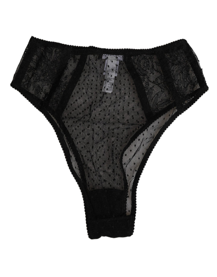 Women’s Dolce &amp; Gabbana Black Lace Polka Dot Mesh High Waist Underwear