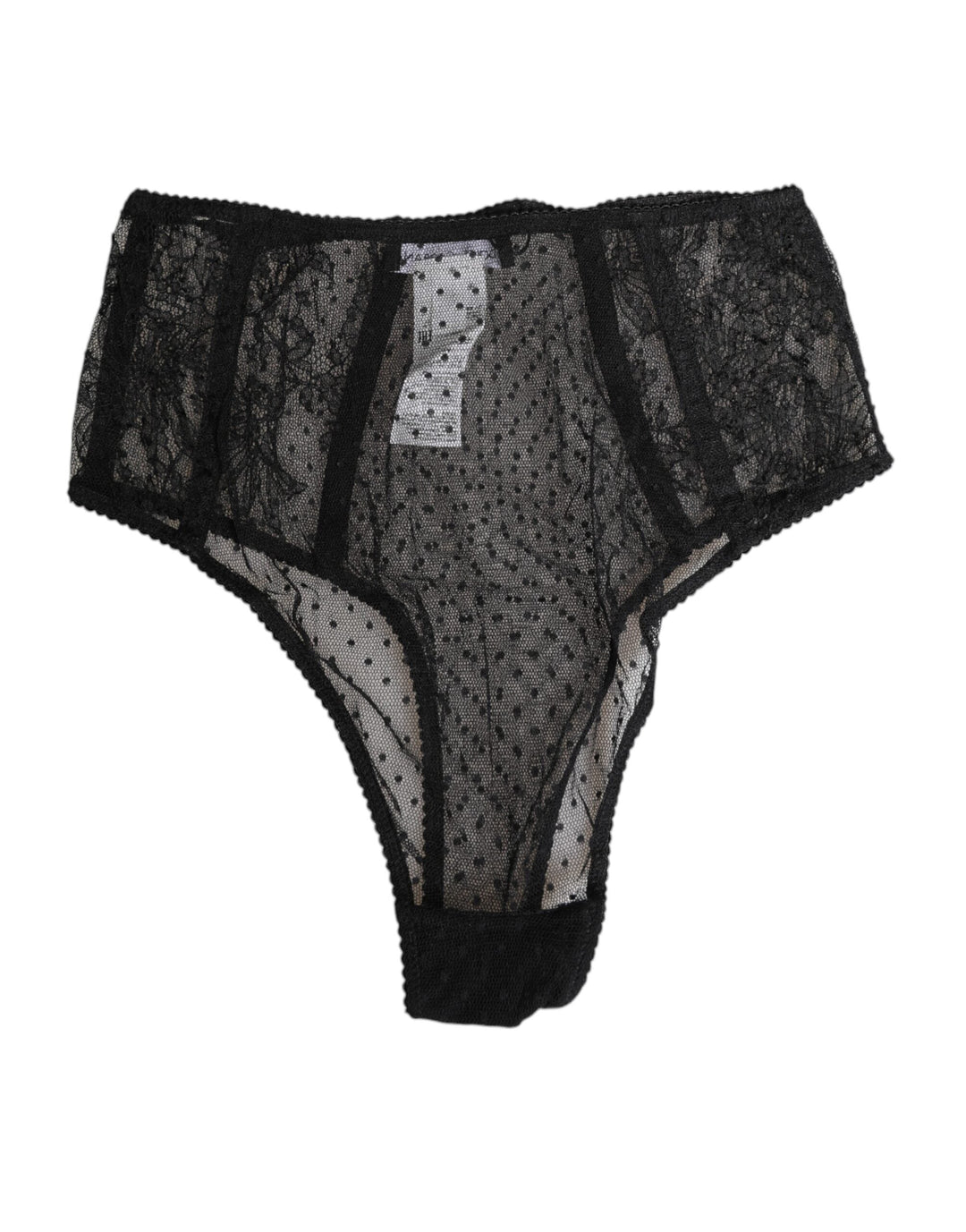 Women’s Dolce &amp; Gabbana Black Lace Polka Dot Mesh High Waist Underwear