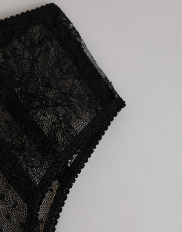 Women’s Dolce &amp; Gabbana Black Lace Polka Dot Mesh High Waist Underwear