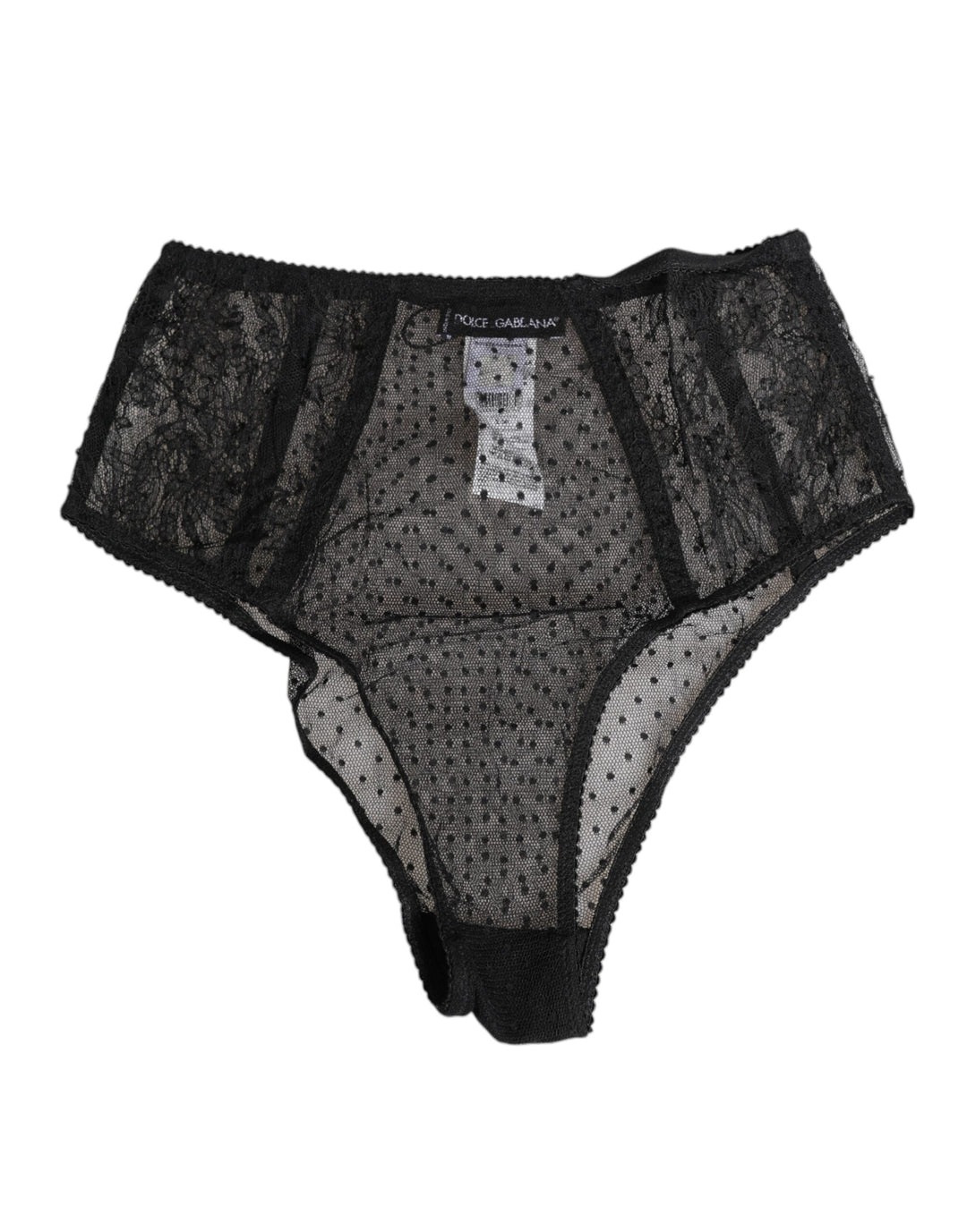 Women’s Dolce &amp; Gabbana Black Lace Polka Dot Mesh High Waist Underwear