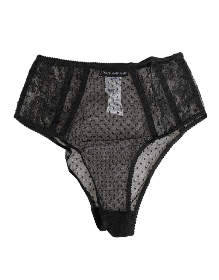 Women’s Dolce &amp; Gabbana Black Lace Polka Dot Mesh High Waist Underwear