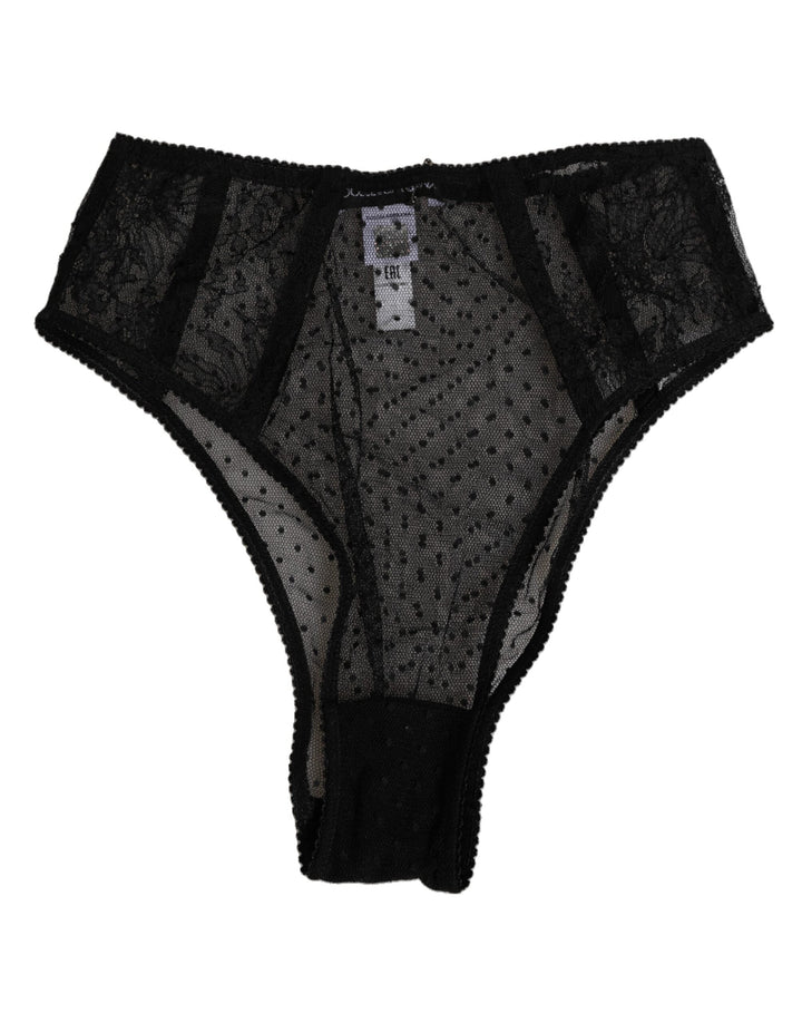 Women’s Dolce &amp; Gabbana Black Lace Polka Dot Mesh High Waist Underwear