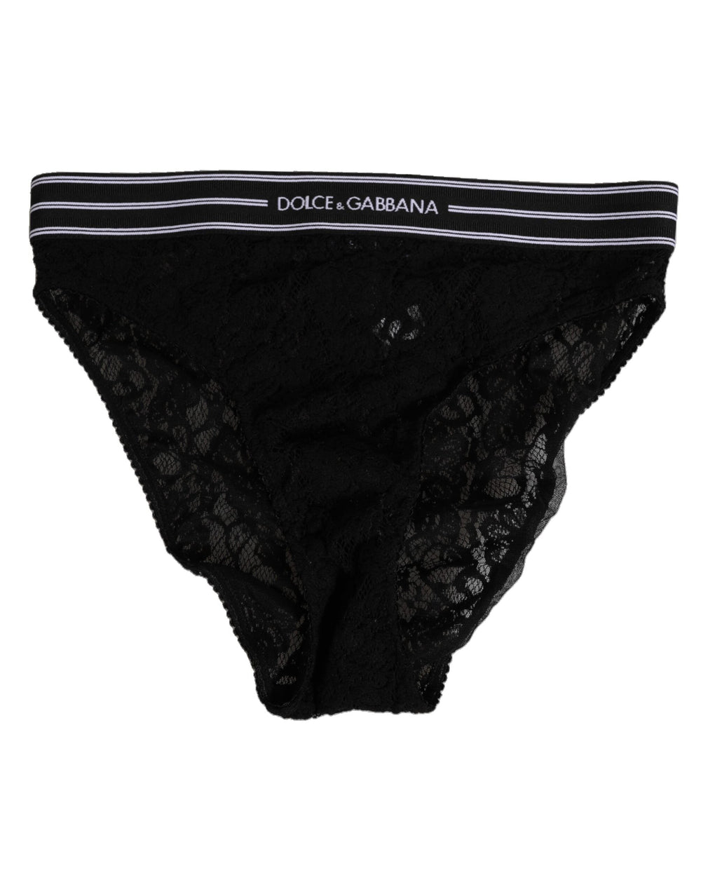 Women’s Dolce & Gabbana Black Lace Slip Brief Logo Waistband Underwear