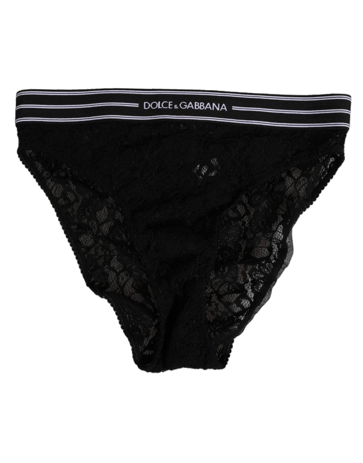 Women’s Dolce &amp; Gabbana Black Lace Slip Brief Logo Waistband Underwear