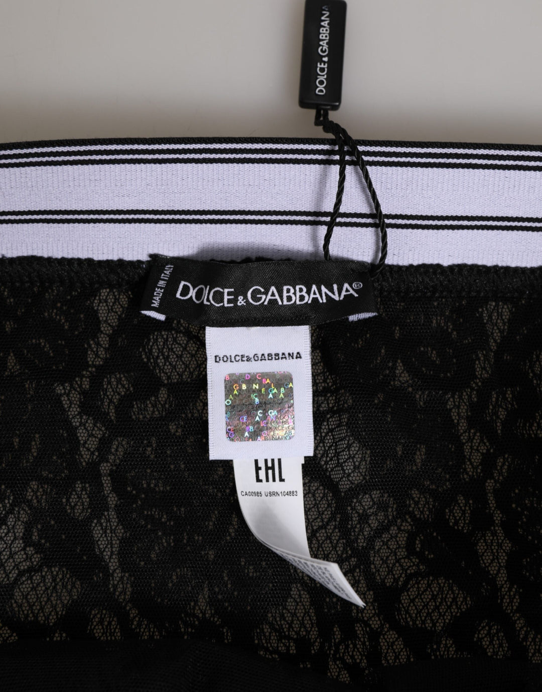 Women’s Dolce &amp; Gabbana Black Lace Slip Brief Logo Waistband Underwear