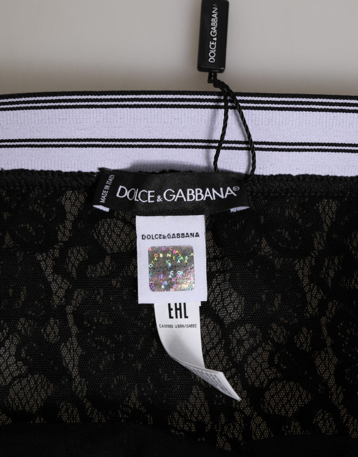 Women’s Dolce &amp; Gabbana Black Lace Slip Brief Logo Waistband Underwear
