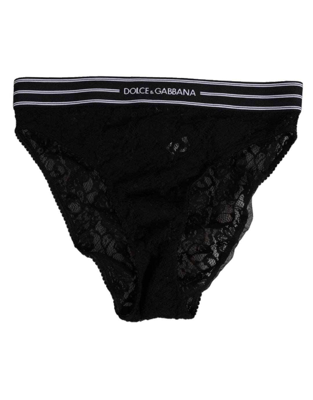 Women’s Dolce &amp; Gabbana Black Lace Slip Brief Logo Waistband Underwear