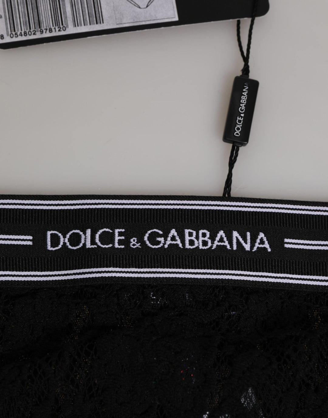 Women’s Dolce &amp; Gabbana Black Lace Slip Brief Logo Waistband Underwear