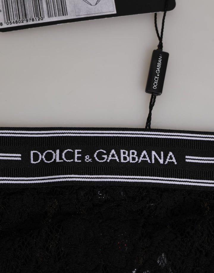 Women’s Dolce &amp; Gabbana Black Lace Slip Brief Logo Waistband Underwear