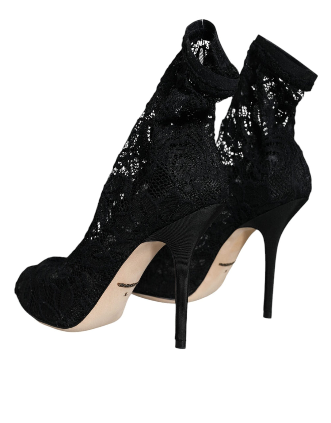Women’s Dolce &amp; Gabbana Black Lace Stretch Heels Mid Calf Boot Shoes