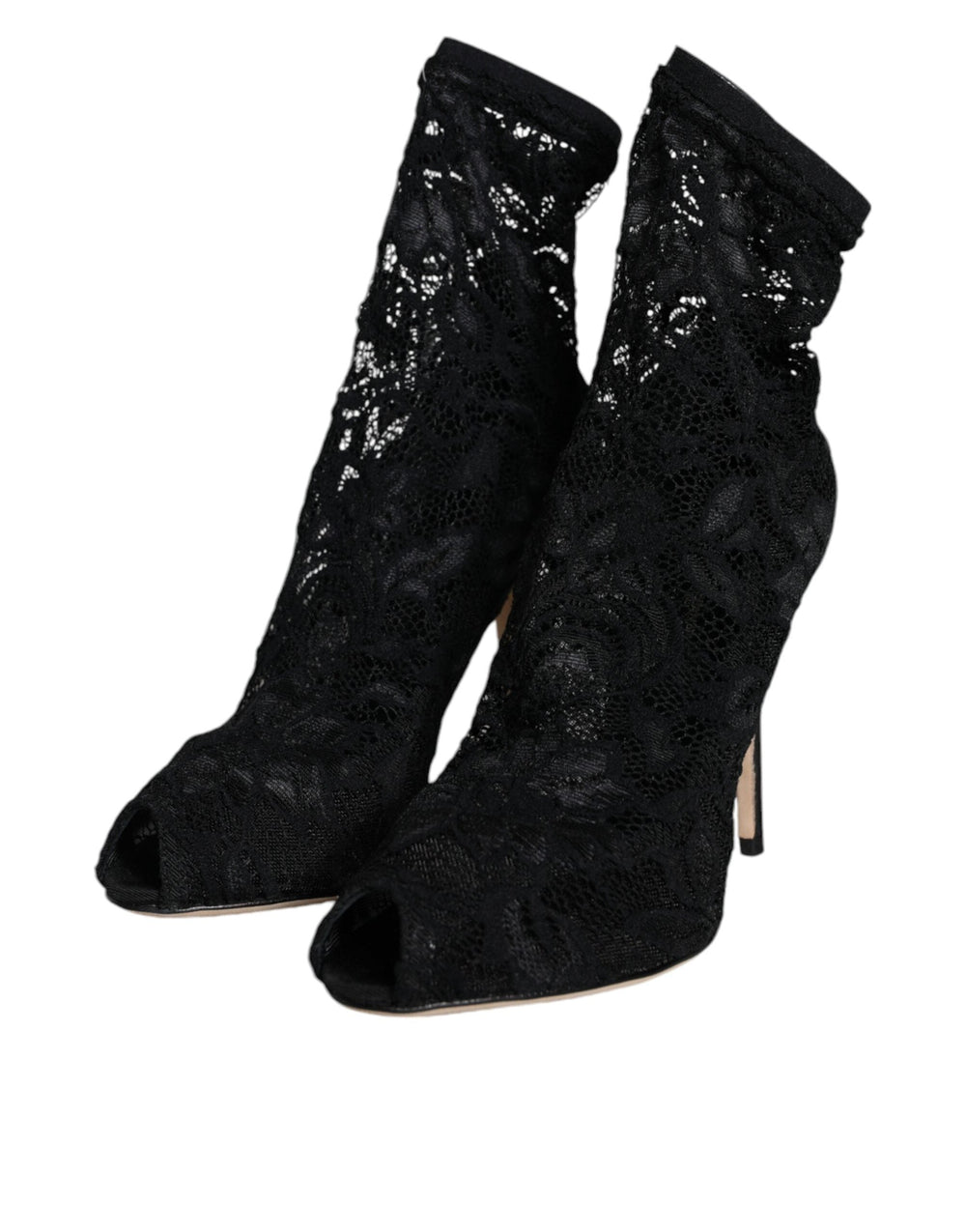 Women’s Dolce & Gabbana Black Lace Stretch Heels Mid Calf Boot Shoes