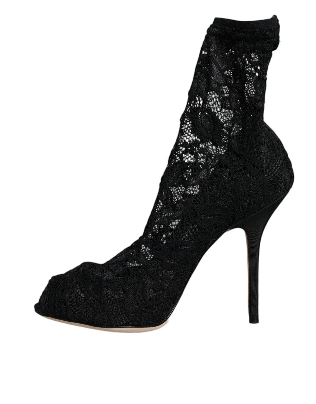Women’s Dolce &amp; Gabbana Black Lace Stretch Heels Mid Calf Boot Shoes