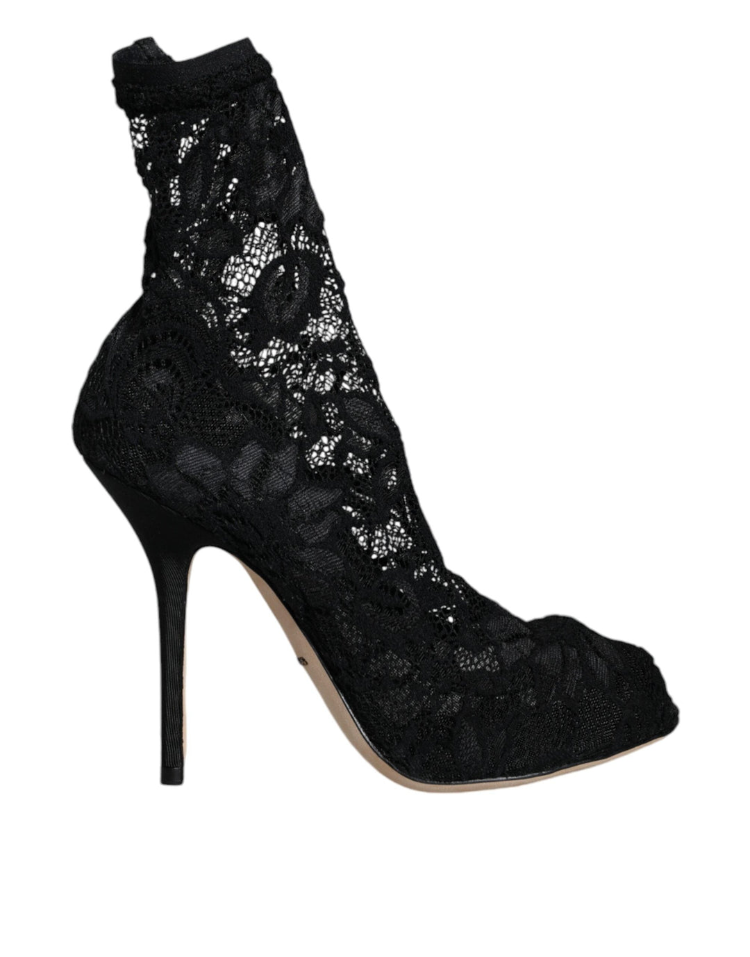 Women’s Dolce &amp; Gabbana Black Lace Stretch Heels Mid Calf Boot Shoes