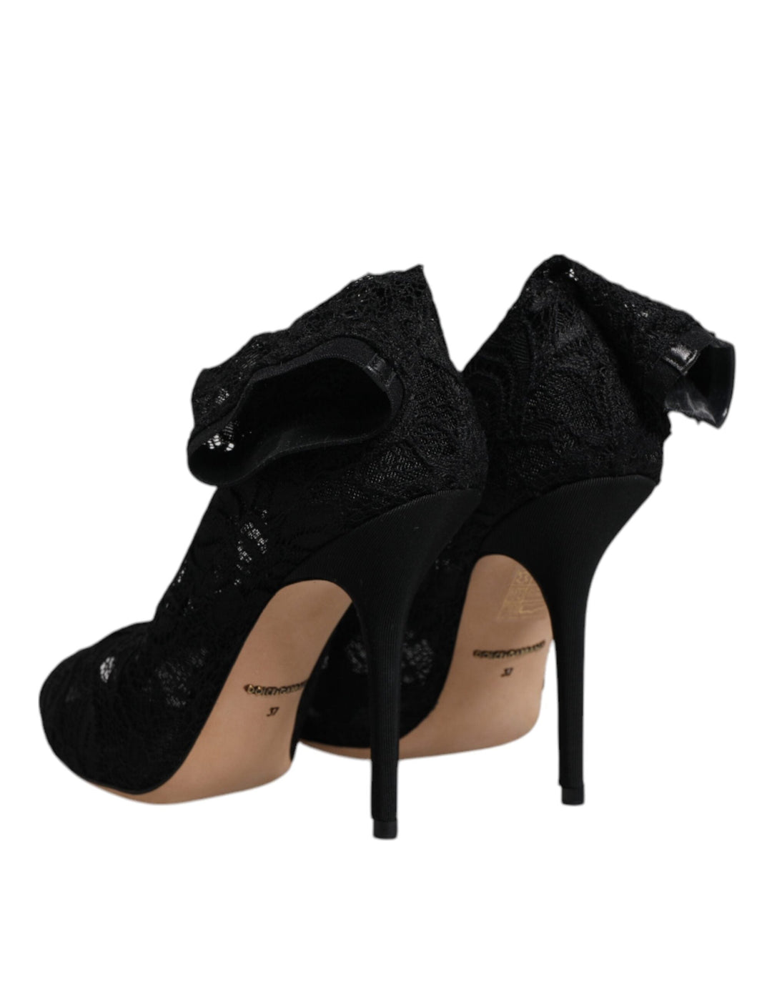 Women’s Dolce &amp; Gabbana Black Lace Stretch Heels Mid Calf Boots Shoes