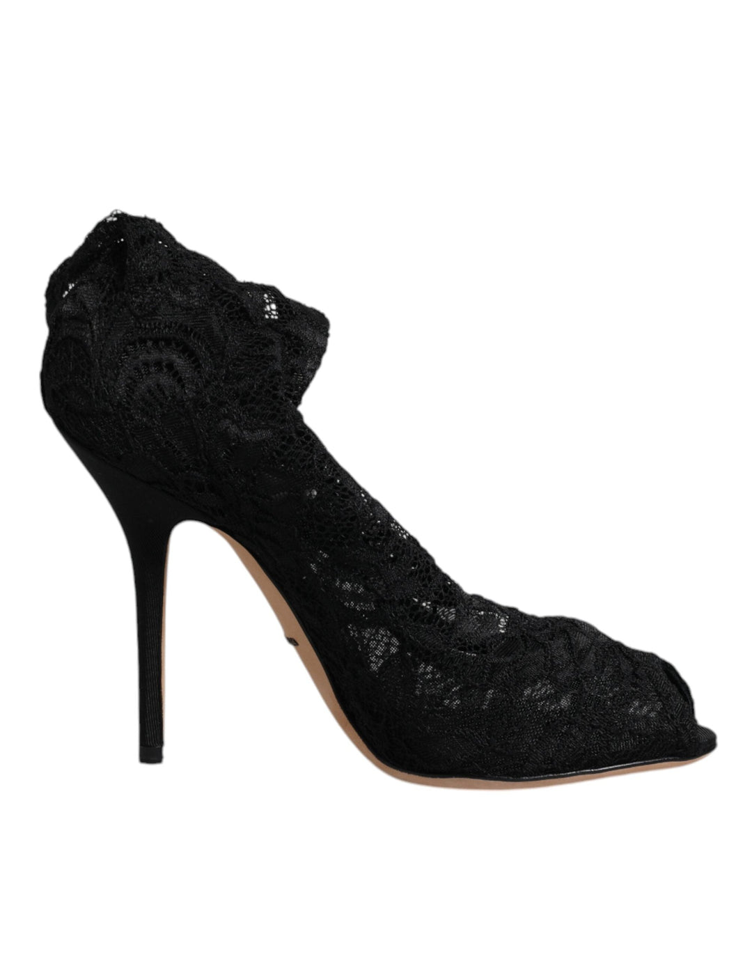 Women’s Dolce &amp; Gabbana Black Lace Stretch Heels Mid Calf Boots Shoes