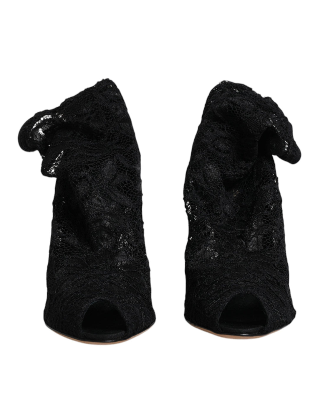 Women’s Dolce & Gabbana Black Lace Stretch Heels Mid Calf Boots Shoes