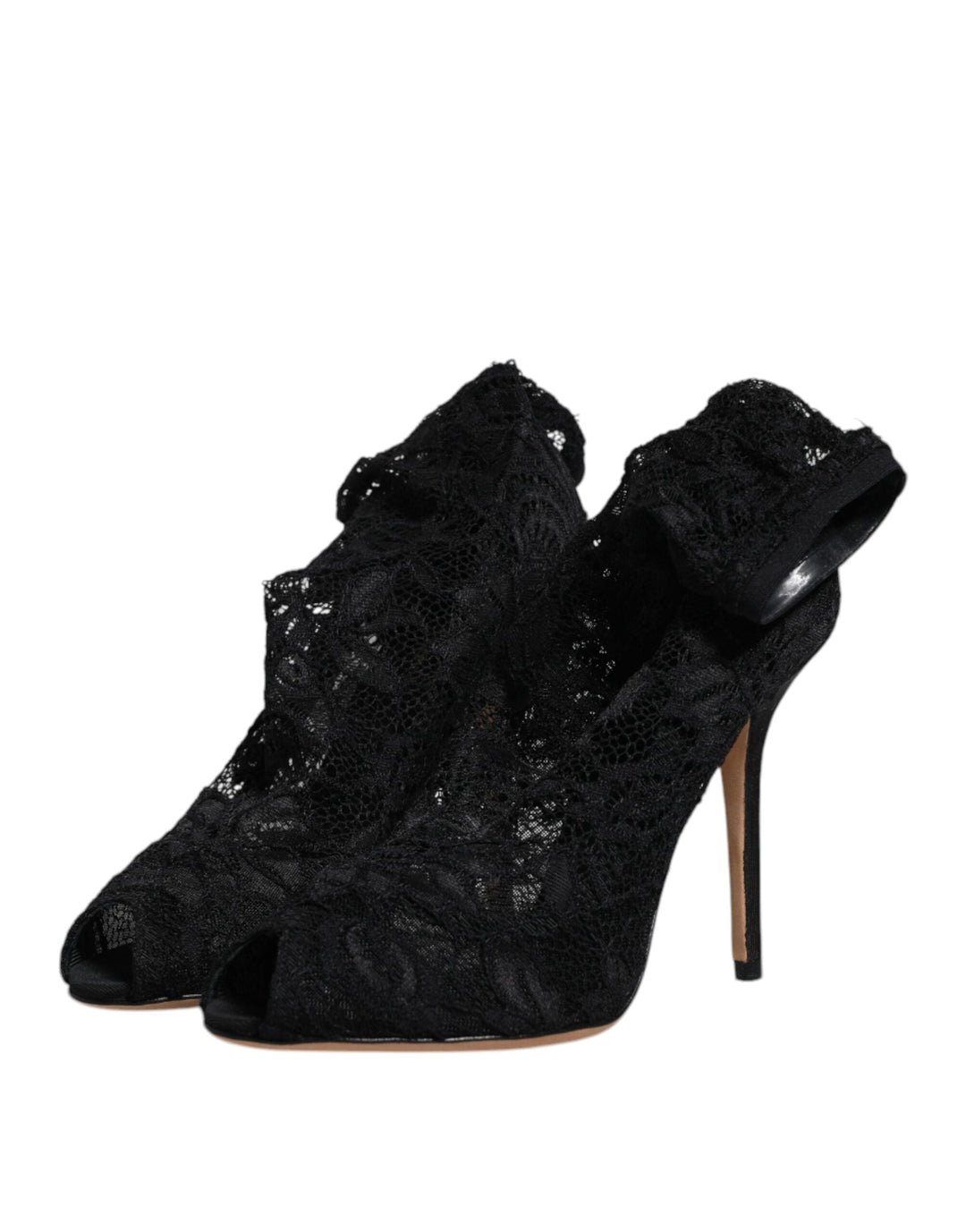 Women’s Dolce &amp; Gabbana Black Lace Stretch Heels Mid Calf Boots Shoes