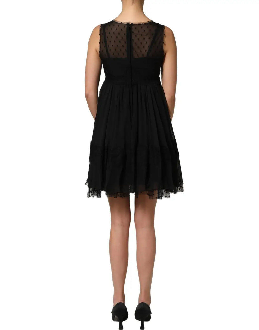 Women’s Dolce &amp; Gabbana Black Lace Trim Sleeveless A-line Mini Dress