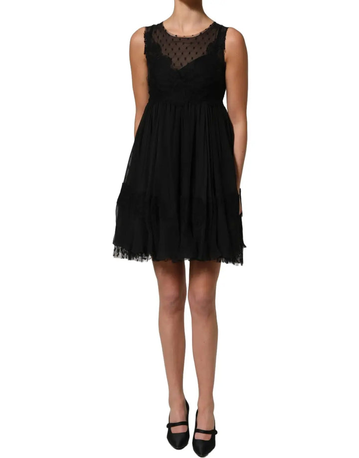 Women’s Dolce &amp; Gabbana Black Lace Trim Sleeveless A-line Mini Dress