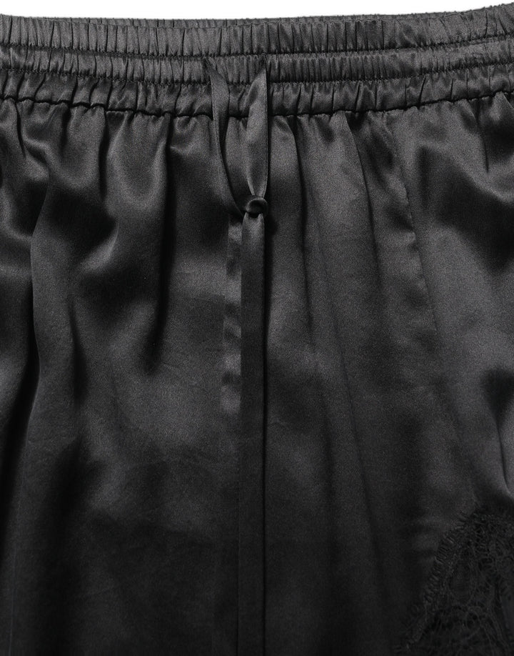 Women’s Dolce &amp; Gabbana Black Lace Trimmed Satin Side Slit Skirt