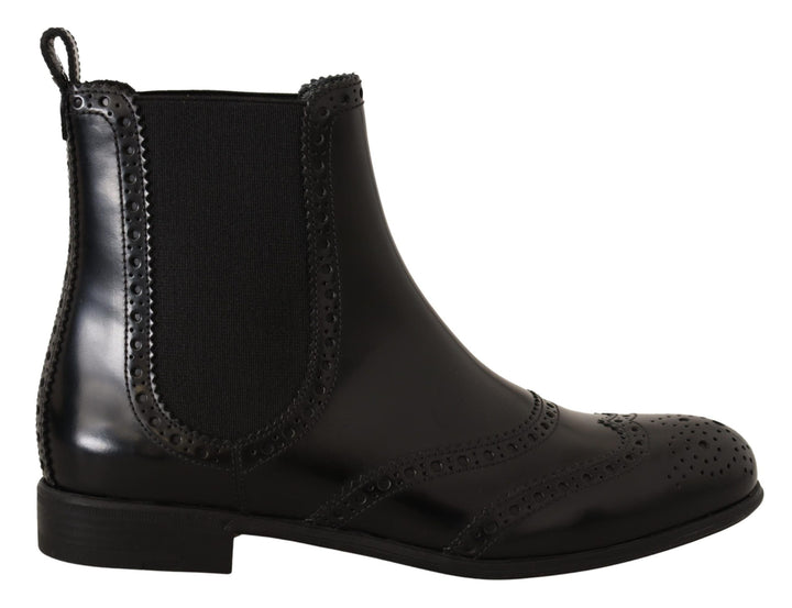 Women’s Dolce &amp; Gabbana Black Leather Ankle High Flat Boots Shoes