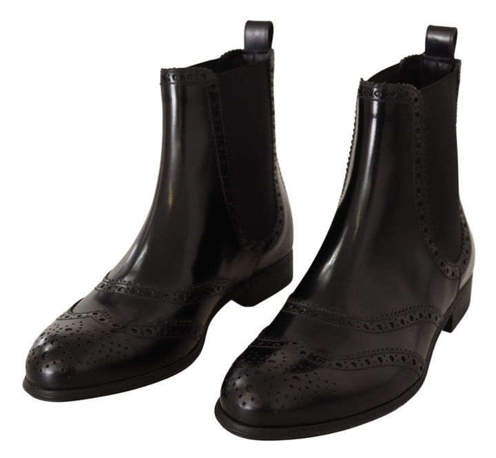 Women’s Dolce &amp; Gabbana Black Leather Ankle High Flat Boots Shoes