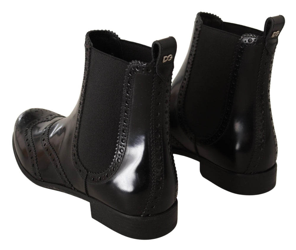 Women’s Dolce & Gabbana Black Leather Ankle High Flat Boots Shoes