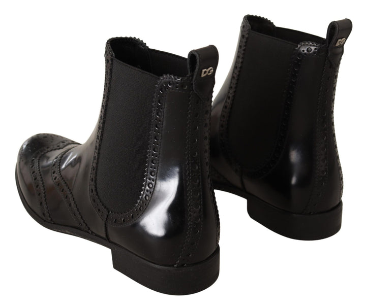 Women’s Dolce &amp; Gabbana Black Leather Ankle High Flat Boots Shoes